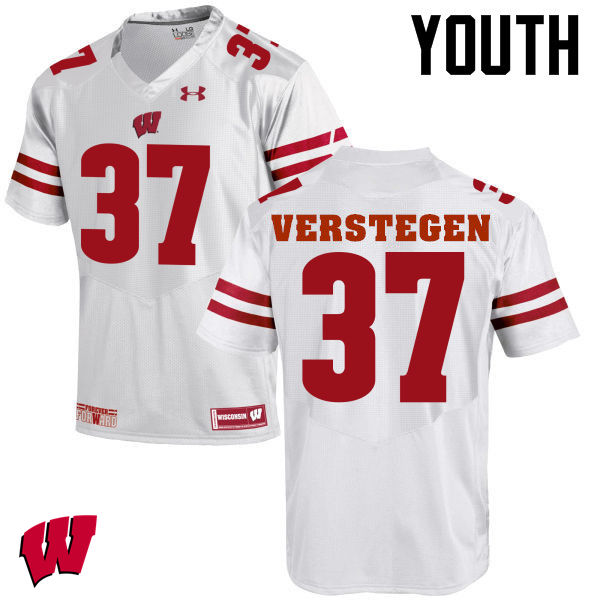 Youth Wisconsin Badgers #37 Brett Verstegen College Football Jerseys-White